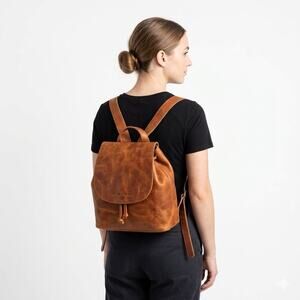 Portland Leather Goods Bucket Backpack Purse 100% Quality Leather Nutmeg